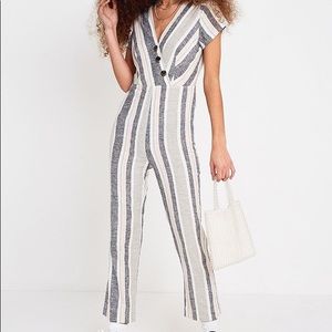 Urban Outfitters Striped Jumpsuit + Button Front